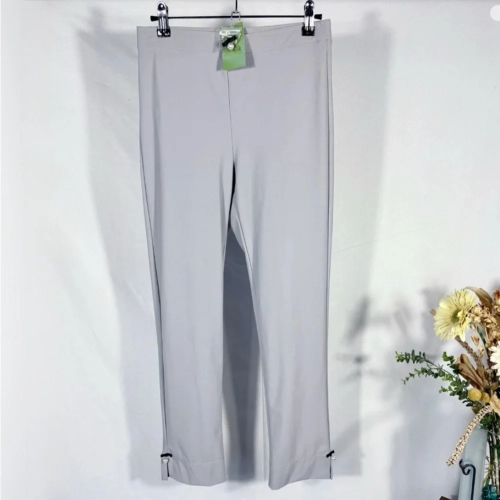 NWT IC by Connie K Pearl & Bow Detail Pull On Ankle Pants Light Gray Sz S 🧡